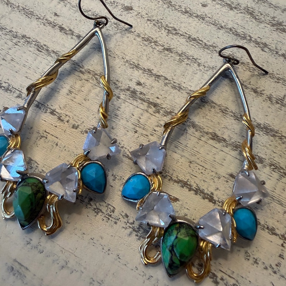 Alexis Bittar Elegant Gold and Silver Earrings with Blue and Green Accents - Picture 2 of 2